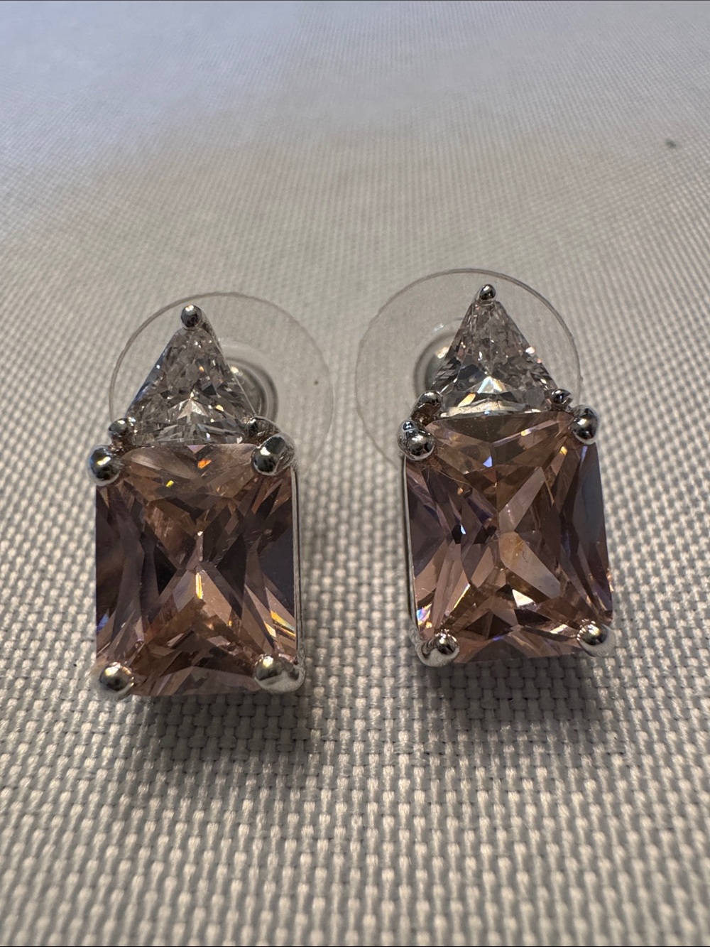 Elegant Pink Crystal Stud Earrings with Clear Accent 925 Sterling